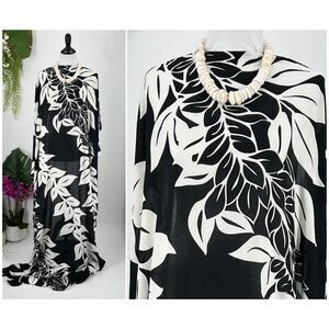COPY - Black White Maile Hawaiian Lei MAXI SARONG Kīkepa Pareo Beach Wrap Skirt